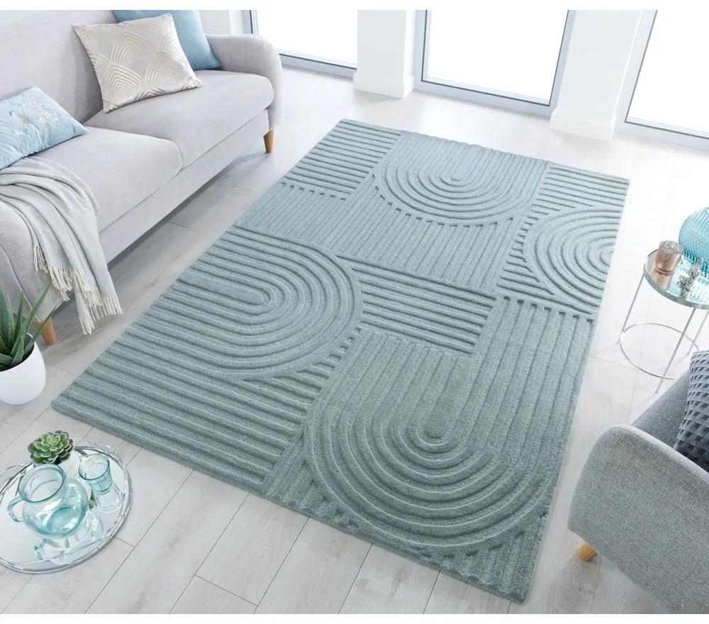Tyrkysovomodrý vlnený koberec Flair Rugs Zen Garden, 120 x 170 cm