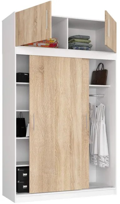 Skriňa s posuvnými dverami a nadstavcom 150 cm CLP mono biela / sonoma