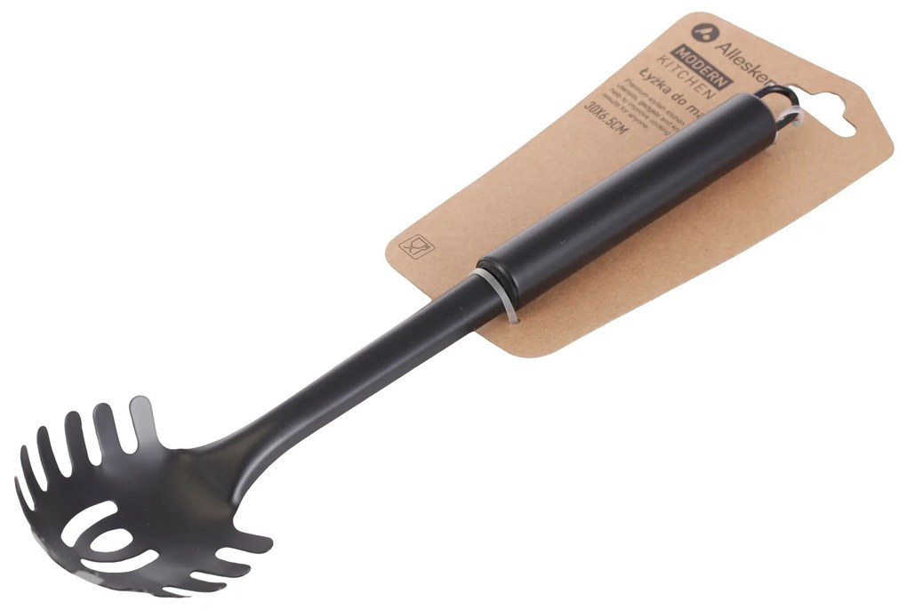 Oceľová naberačka na cestoviny MODERN KITCHEN 30x6,5 cm čierna