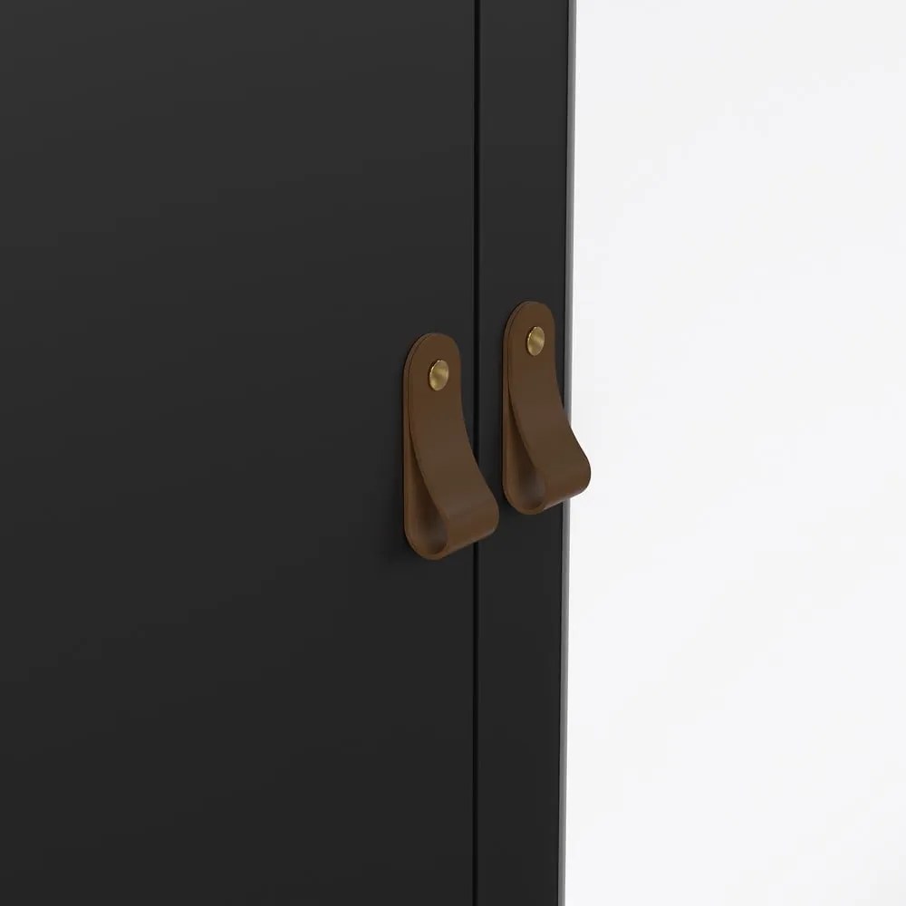 Čierna šatníková skriňa so zrkadlom 150x199x58 cm Madrid – Tvilum