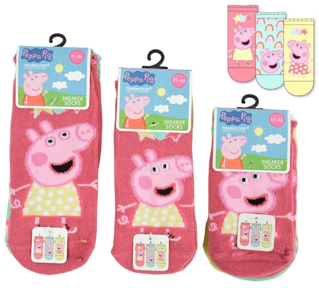 Detské ponožky PEPPA PIG, 3 páry - rôzne veľkosti Veľkosť: 27 - 30