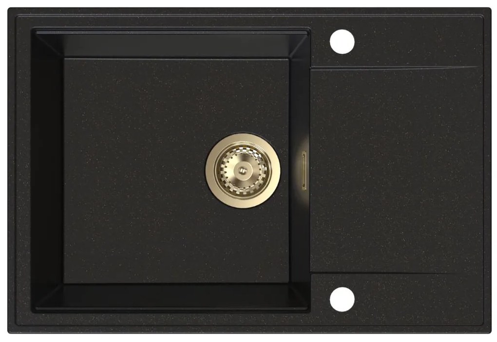Sink Quality Sink55, kuchynský granitový drez 680x460x215 mm + zlatý sifón, čierna so zlatými bodmi, SKQ-SINK.L.1KDO.XG