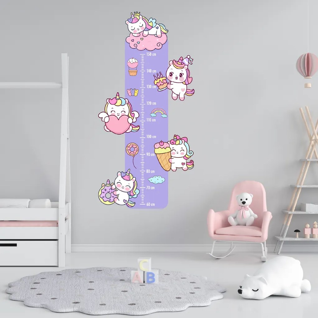 PIPPER. Detský meter - Jednorožce - textilná nálepka na stenu