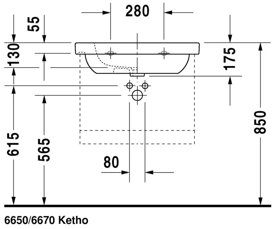 Duravit D-Code - Umývadlo do nábytku s prepadom 650x480 mm, 1 otvor pre batériu prepichnutý, biela 03426500002