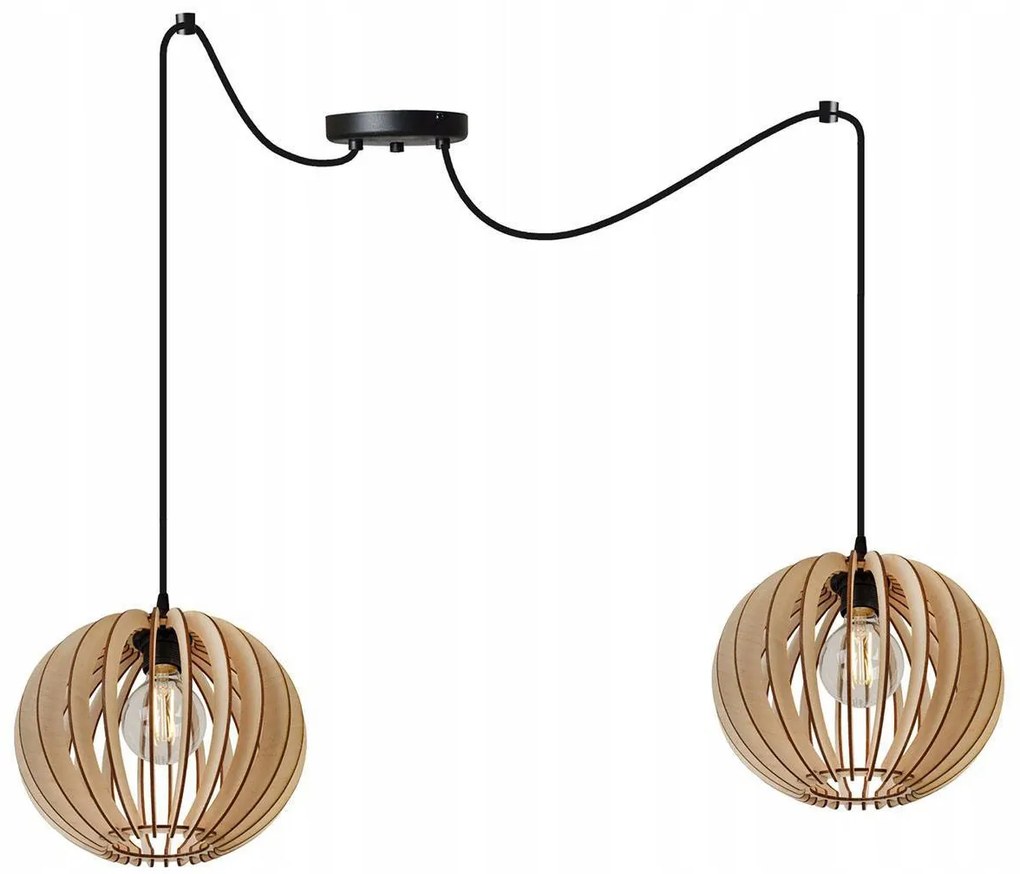 Závesné svietidlo Timber Spider 2, 2x drevené tienidlo