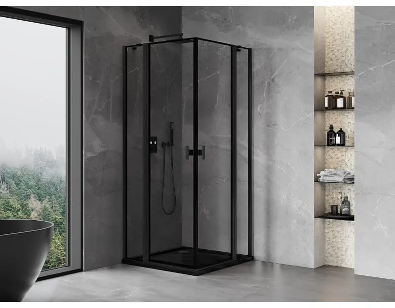Mexen, Mexen Mist Duo výklopný sprchový kút 90 x 90 cm, čierny rám - 8A4-090L-090P-70-70