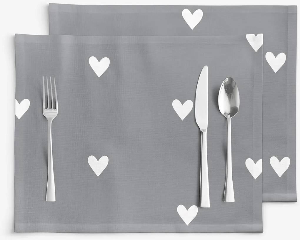 Goldea prestieranie na stôl 100% bavlnené plátno - srdiečka na sivom - sada 2ks 30 x 40 cm
