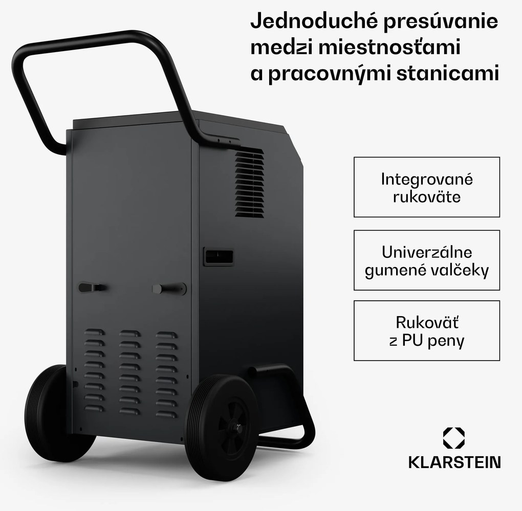 Klarstein DuraDry 70L odvlhčovač vzduchu, 70 l/deň, 60-100 m², nehrdzavejúca oceľ, mobilný, 450 m³/h