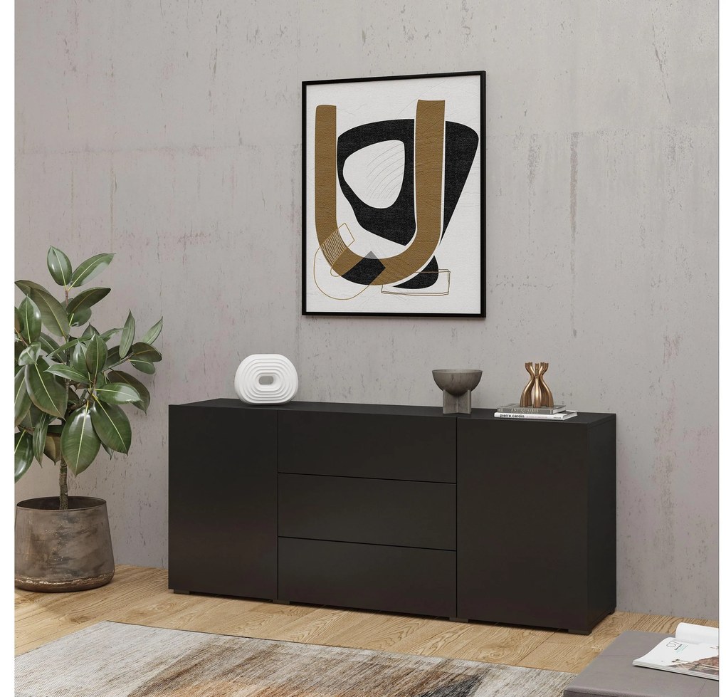 Komoda Avernic Typ 26 (onyx čierna + dub wotan). Akcia -10%. Vlastná spoľahlivá doprava až k Vám domov. 1042066