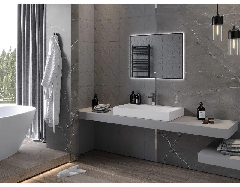 Mexen Erma, LED kúpeľňové zrkadlo s podsvietením a čiernym rámom 80x60 cm, 6000K, ochrana proti zahmlievaniu, 9814-080-060-611-70