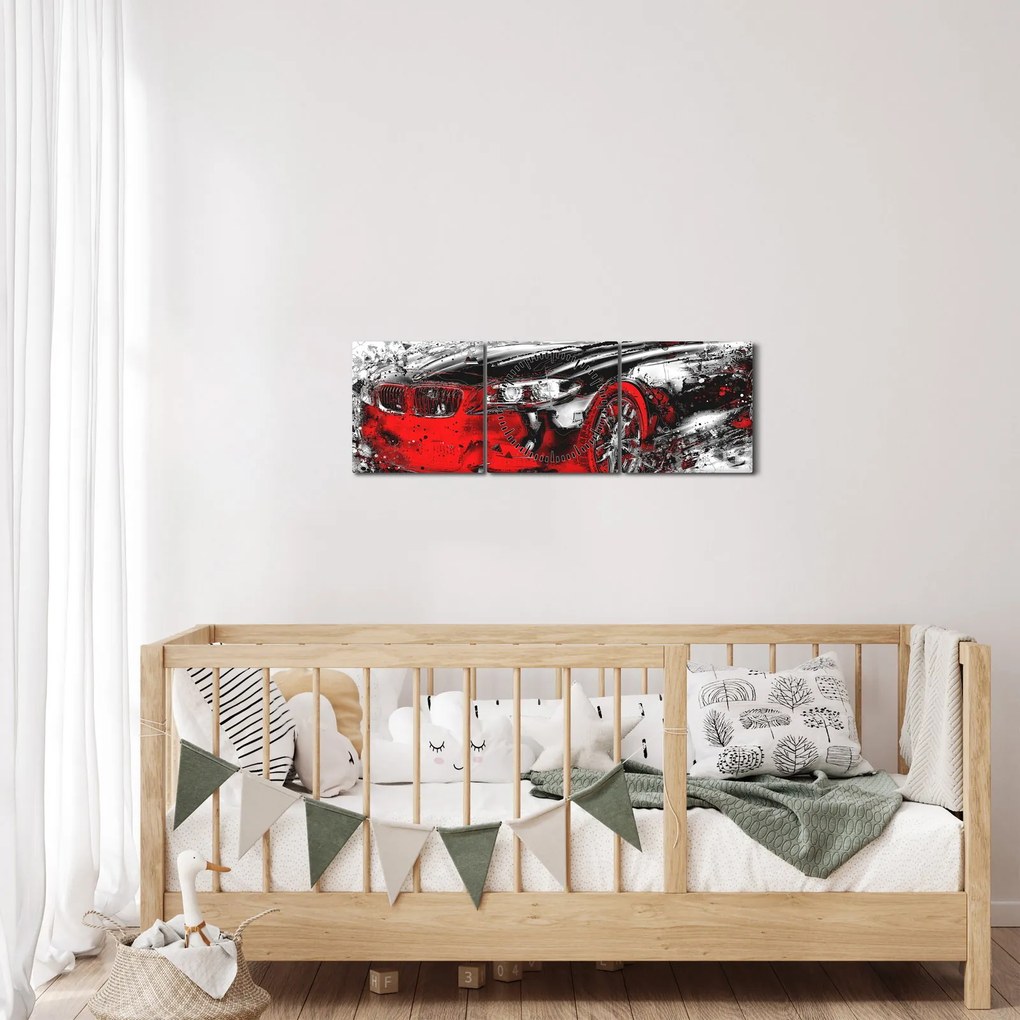 Obraz - Maľované auto v akcii (s hodinami) (90x30 cm)