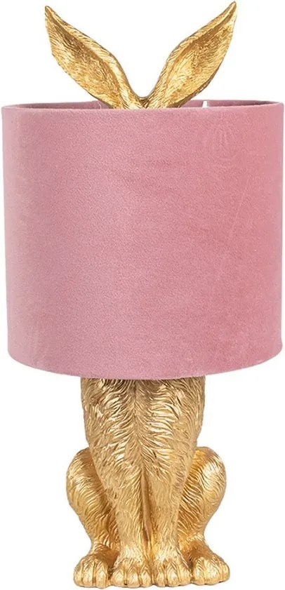 Zlatá stolná lampa králik s ružovým tienidlom Rabbi - Ø 20*43 cm