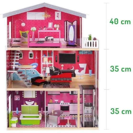 Drevený domček pre bábiky s výťahom ECO TOYS - Rezidencia Malibu