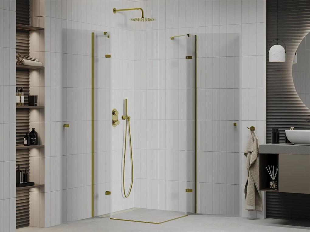 Mexen Roma Duo, sprchovací kút 100 (dvere) x 100 (dvere) cm, 6mm číre sklo, zlatý profil, 854-100-100-50-00-02