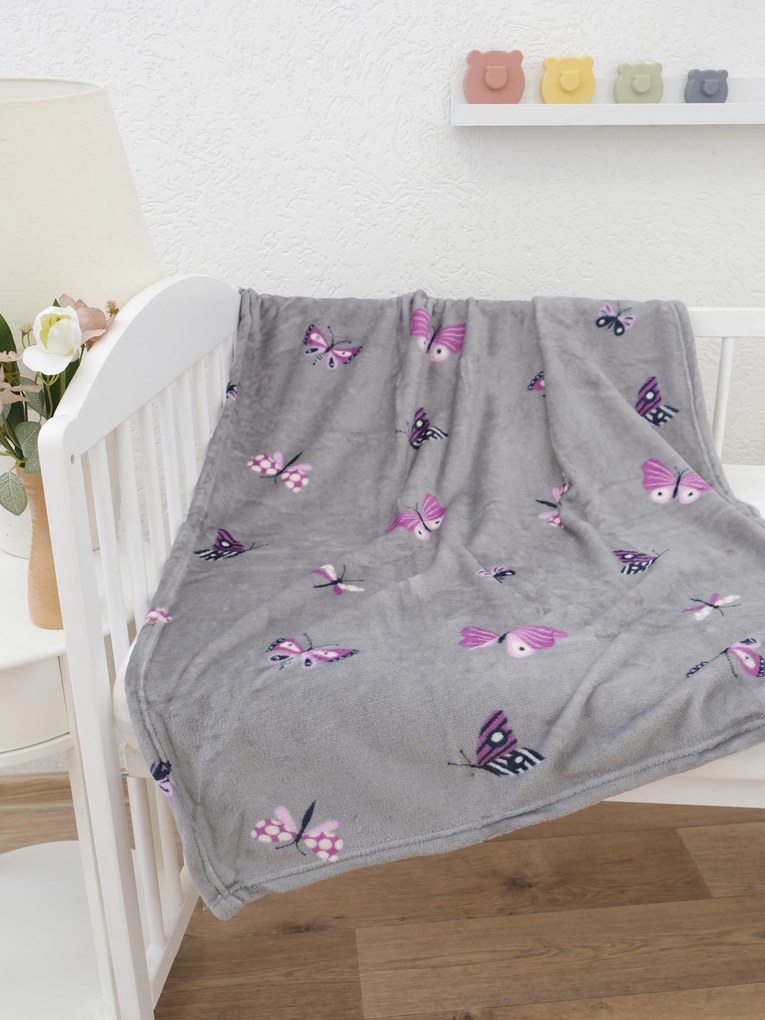 Detská deka do postieľky mikroplyš Exclusive 80 × 100 cm – Motýliky sivé