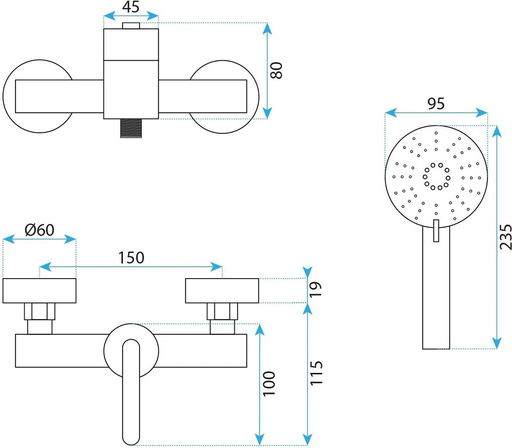 Rea Ontario, sprchová batéria s ručnou sprchovou súpravou, brúsená oceľ, REA-B5502