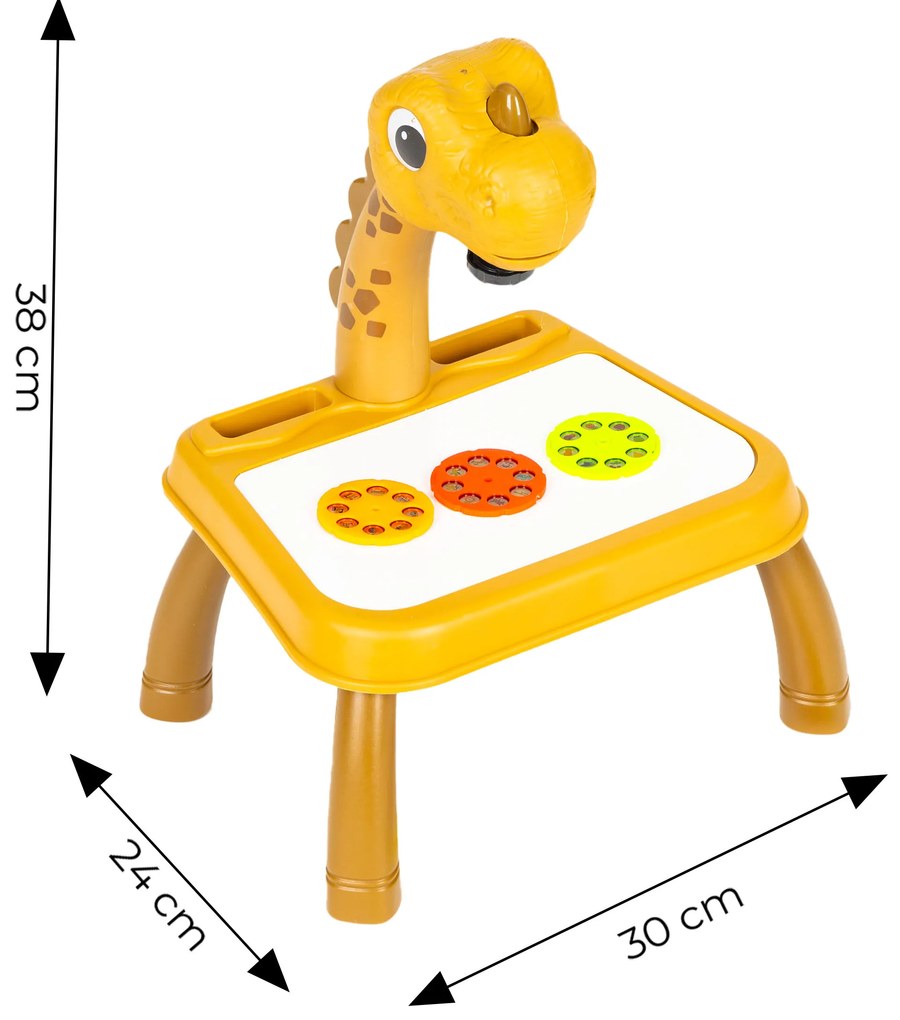 Projektor na kreslenie s dinosaurami, 12 fixiek, 24 vzorov, žltý