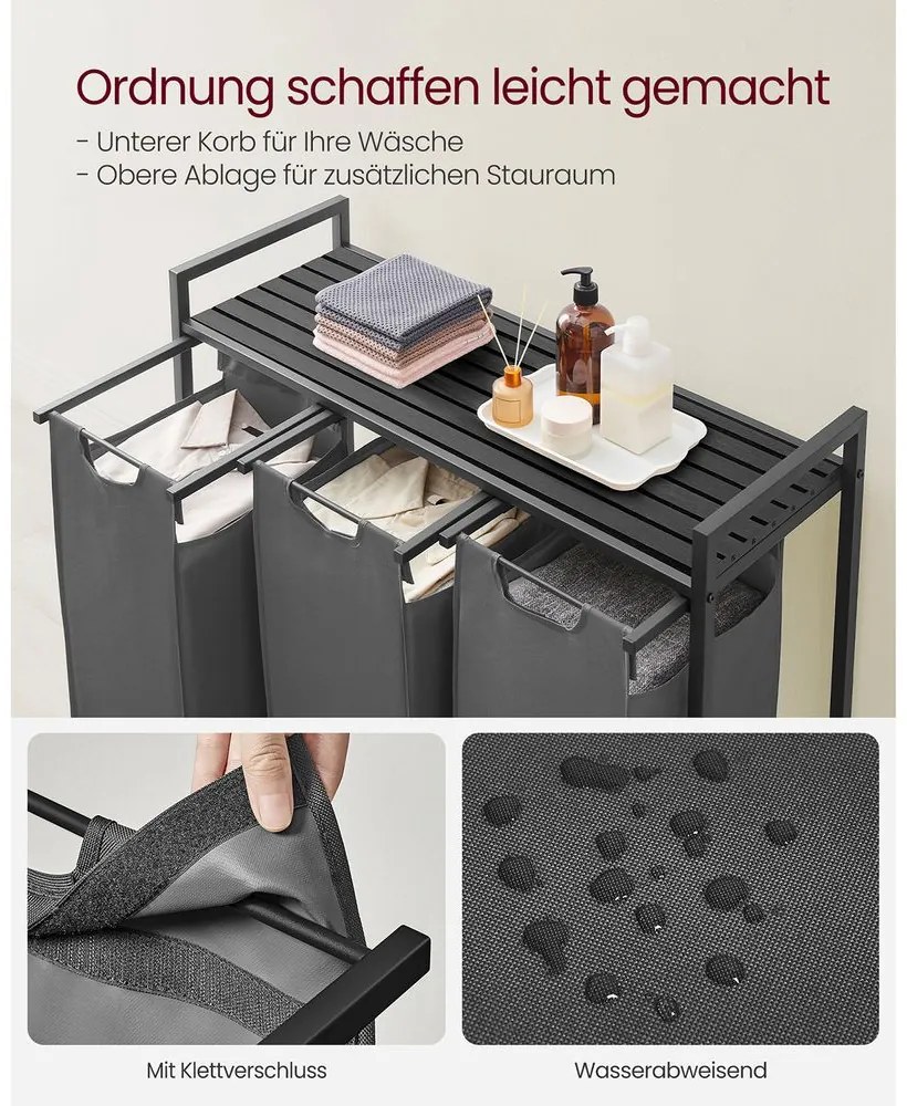 Kôš na bielizeň, 3 výsuvné priehradky, 72x92,5x33cm