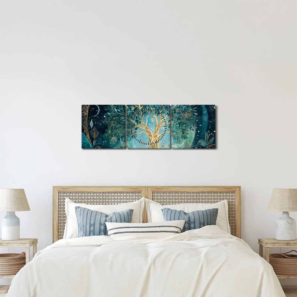 Obraz – Strom života vo vesmíre (s hodinami) (90x30 cm)