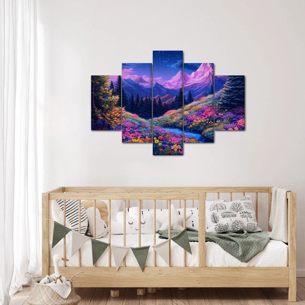 Obraz - Fialová krajina pri úplnku (150x105 cm)