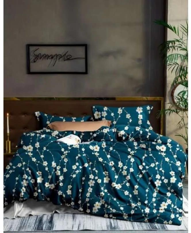 Tmavozelené posteľné obliečky s potlačou kvetov