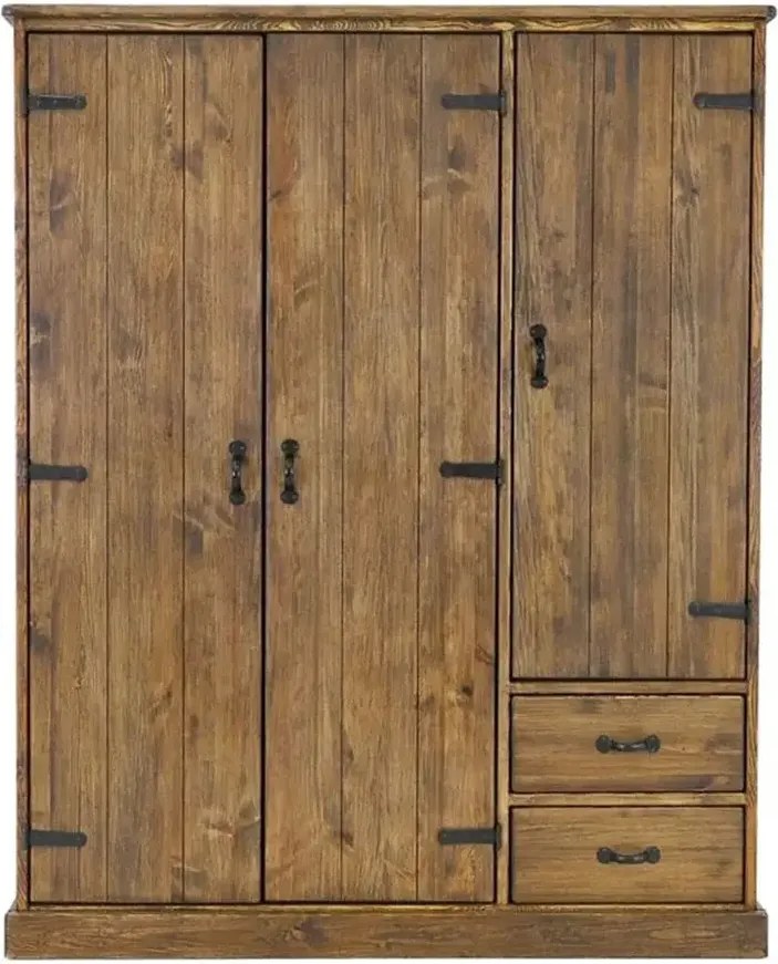 Veľká rustikálna skriňa s 3 dverami a 2 zásuvkami, 155x60x190 cm