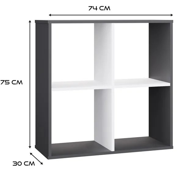 Regál Malax 2x2 74 cm antracit/bílý