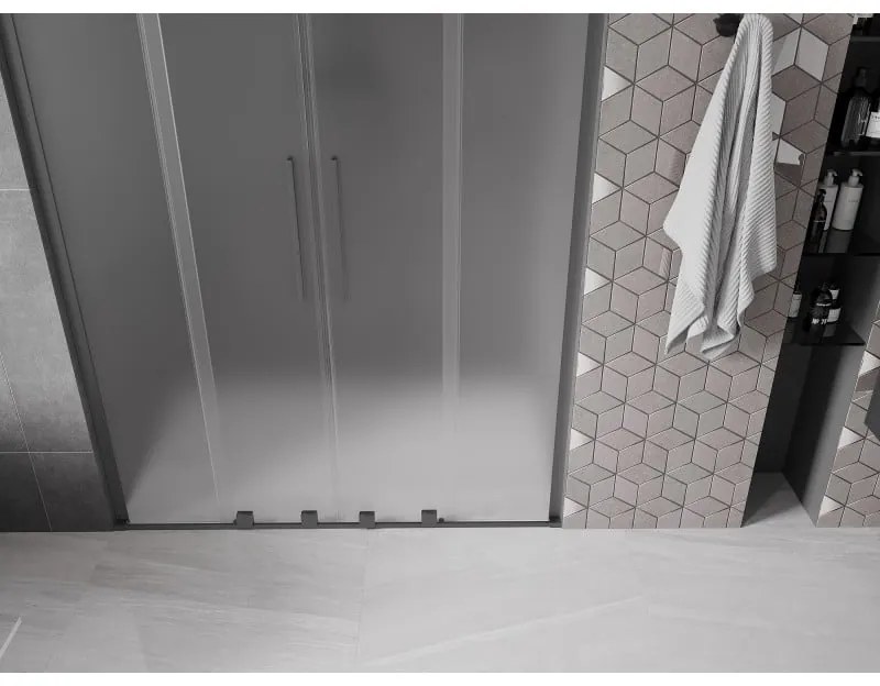 Mexen Velar L Duo, posuvné sprchové dvere do otvoru 140 cm, 8mm sklo námraza, brúsený grafit, 871-140-003-32-95