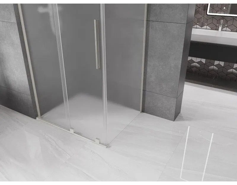 Mexen Velar L, sprchový kút s posuvnými dverami 90 x 100 cm, 8mm sklo námraza, brúsená oceľ, 871-090-100-33-97