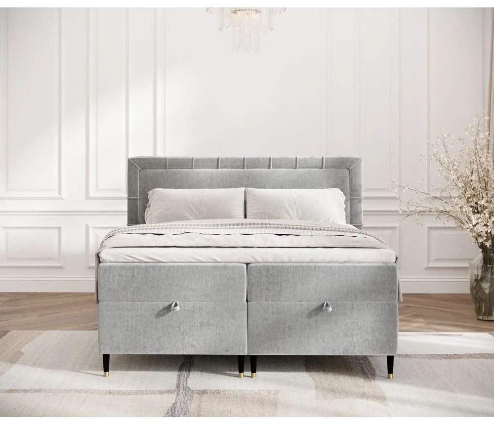 Svetlosivá boxspring posteľ s úložným priestorom 180x200 cm Voyage – Maison de Rêve