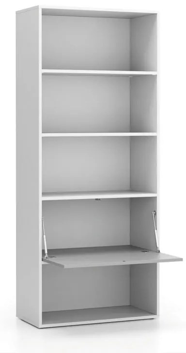 PLAN Vysoký kancelársky policový regál LAYERS, 1 box, 800 x 400 x 1905, biela / sivá