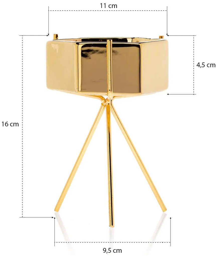 KERAMICKÝ KVETINÁČ SO STOJANOM SASHI 16X9,5 CM ZLATÁ