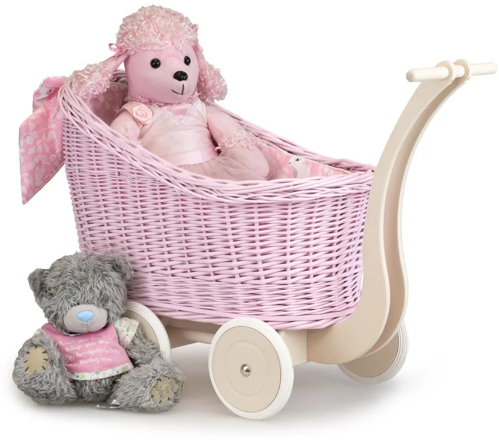 Kočík prútený pre bábiku ružový Gioco I.š. 46x hl. 33 x v. 30/45(cm)