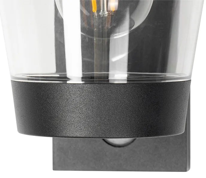 Vonkajšia nástenná lampa čierna IP44 s pohybovým senzorom - Joren