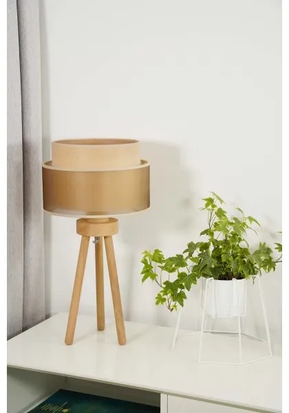 Duolla - Stolná lampa WOOD BOHO 1xE27/15W/230V pr. 25 cm medená/hnedá/béžová