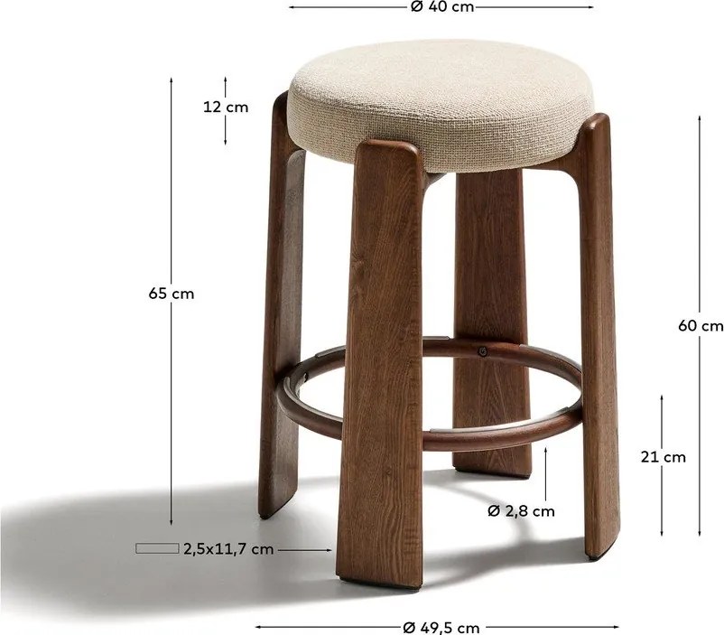 Béžová/v tmavo prírodnej farbe barová stolička z jaseňového dreva (výška sedadla 65 cm) Granite – Kave Home