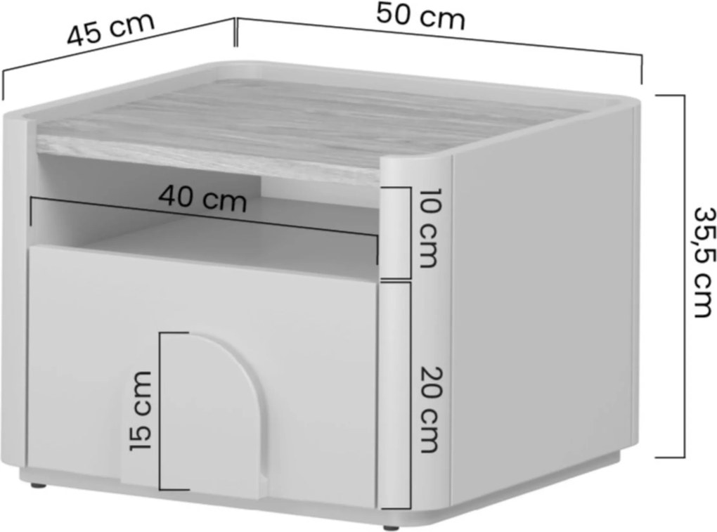 Nočná skrinka Amilio so zásuvkou 50 cm - kasmír / olejovaný dub / úchyty svetlý dub
