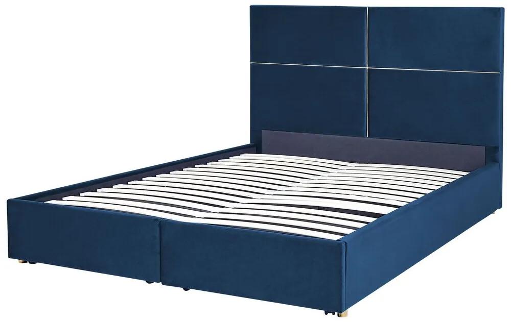Zamatová posteľ s úložným priestorom 180 x 200 cm modrá VERNOYES Beliani