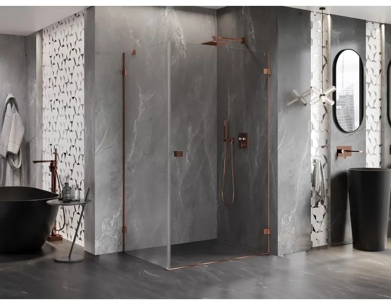 Mexen Lunar-B, pravostranný výklopný sprchový kút 95 x 80 cm, 8mm číre sklo, profil ružové zlato, 832-095-080-60-00-P