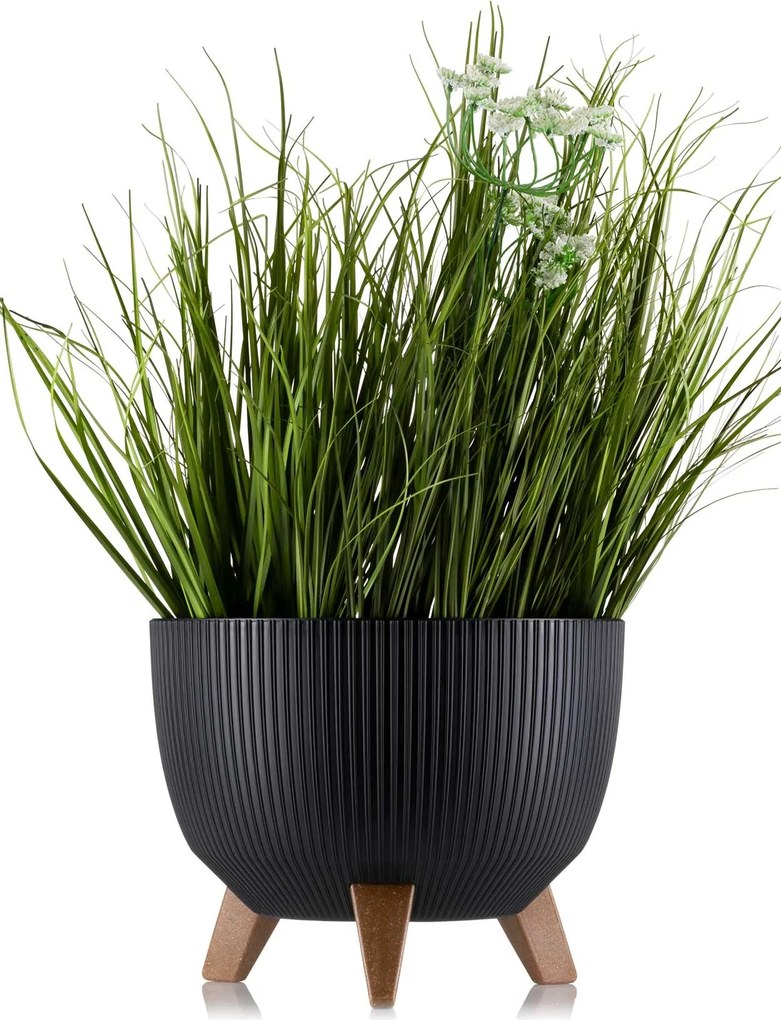 PLASTOVÝ KVETINÁČ ROSA LINEA ECO SADA 2KS 15X24,3 CM+18,3X29,2 CM ČIERNA