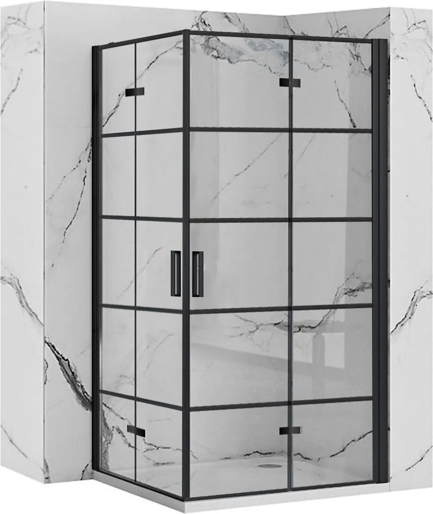 Obdĺžnikový sprchový kút REA MOLIER BLACK DOUBLE 80x90 cm, čierny/transparent - bez vaničky