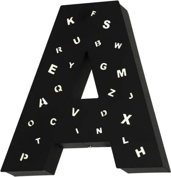 Čierna svetelná dekorácia v tvare písmena Glimte Letter A