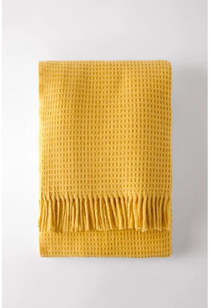 Žltý pléd s vafľovým vzorom Euromant Waffle, 140 x 180 cm