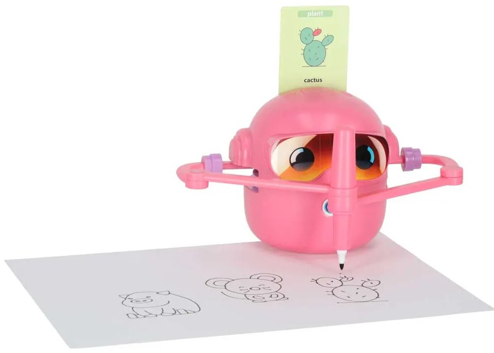 KIK Interaktívny kresliaci robot pre deti, 100 kariet, 2 fixky, ružový