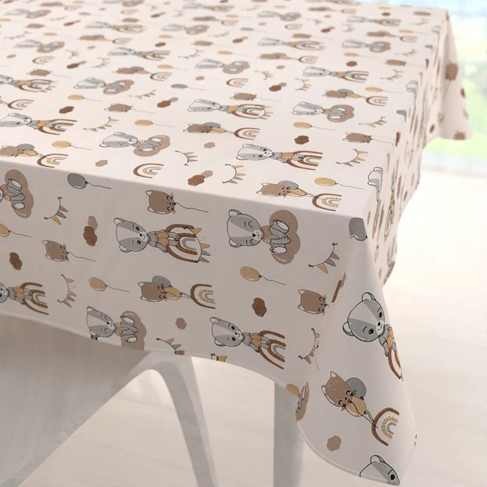 Biante Detský bavlnený štvorcový obrus Sandra SA-454 Medvedíky s balónikmi na béžovom 110x110 cm