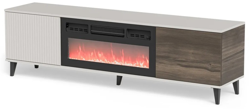 TV stolík Random 180 cm s krbom kašmír/orech