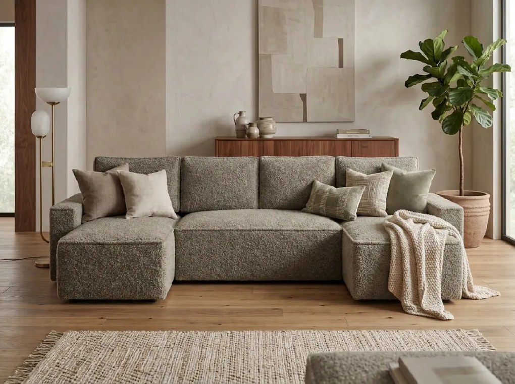 Rozkladacia sedacia súprava do U SMART BOUCLE 303x143 cm, sivohnedá