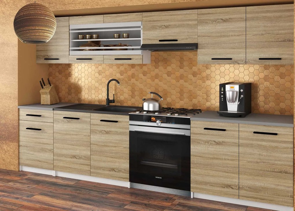 Kuchynská linka Belini 260 cm dub sonoma s pracovnou doskou Justyna TOR JUSTYNA/3/WT/DS/0/B1