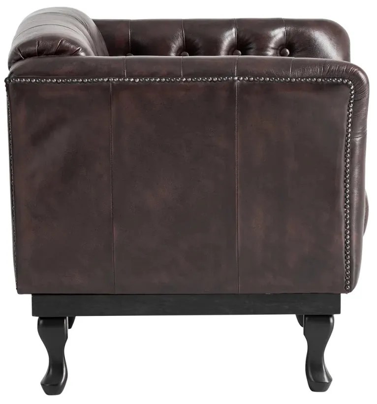 furniture-nabytek.cz - Masivní křeslo Chesterfield Dover z pravé kůže, hnědé