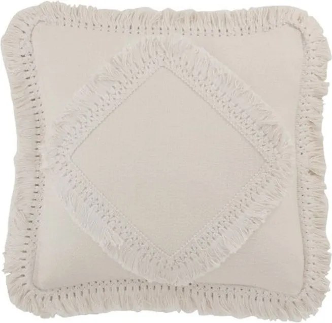Smotanový bavlnený vankúš Fransen so strapcami - 45 * 45 cm
